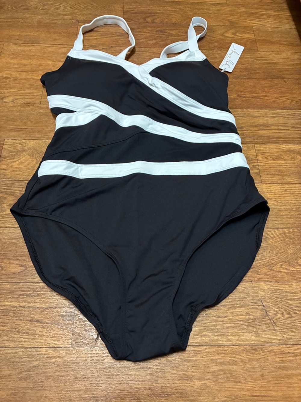 Women’s Anne Cole Black One-Piece Swimsuit with White Banding Size 16W
NWT